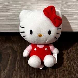 Sanrio Hello Kitty Plush Toy Red Overalls With Bow & Pink Shirt 5.5"